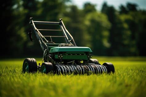 Premium AI Image | Picture of grass aerator on the green lawn