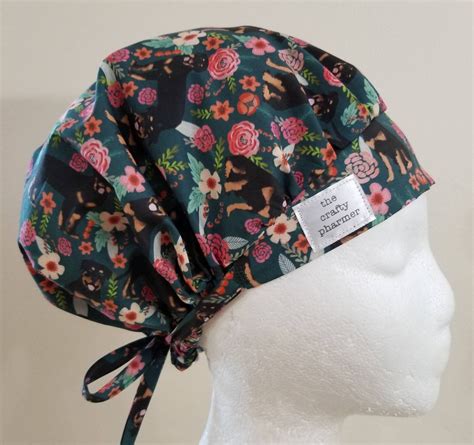 Rottweiler Floral Euro Only Handmade Scrub Hats Etsy Handmade Scrub