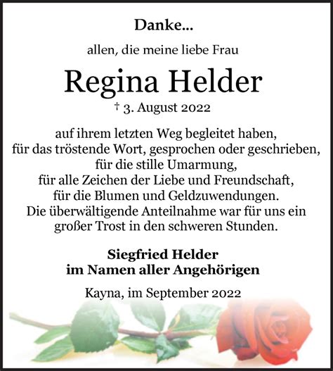 Traueranzeigen Von Regina Helder Abschied Nehmen De