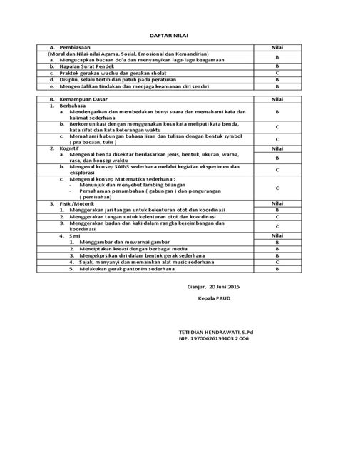 Daftar Nilai Ijazah Paud Pdf