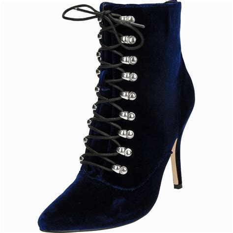 Ravel Akron Stiletto Heel Velvet Ankle Boots Lace Up Ladies Footwear