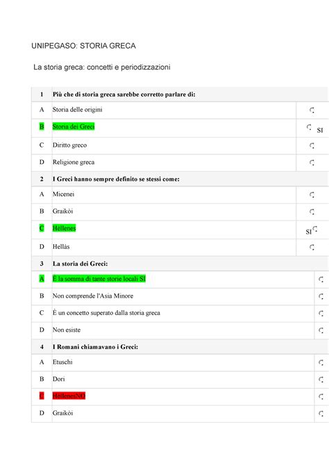 Esami Risposte UNIPEGASO STORIA GRECA La Storia Greca Concetti E