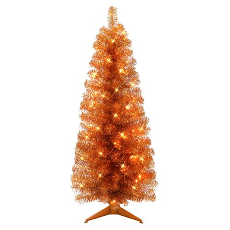 Puleo International 45 Pre Lit Orange Tinsel Tree W 70 Clear Lights