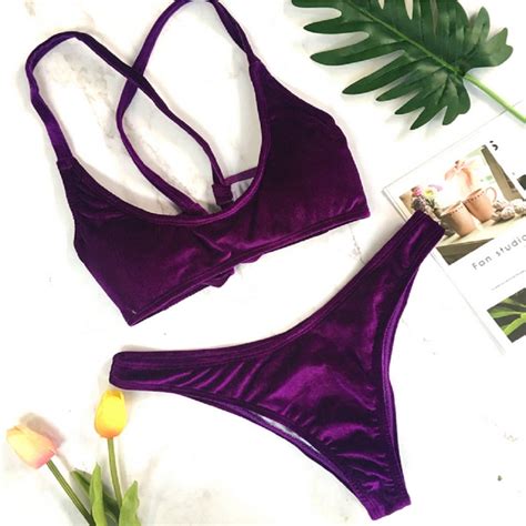 Sexy Women Swimsuits 2018 New Pop Velvet Bandage Push Up Padded Bra