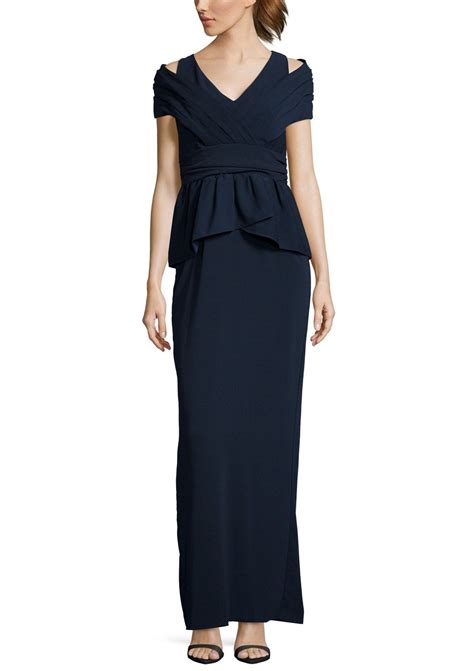 Badgley Mischka Portrait Collar Peplum Long Gown Long Gown Dresses