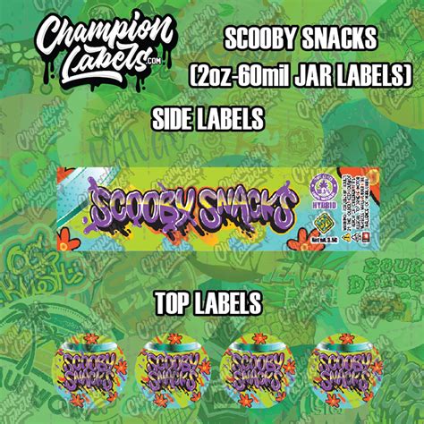 Scooby Snacks Cali Style 2oz 60ml Jar Labels / Stickers (Side and Top Label)