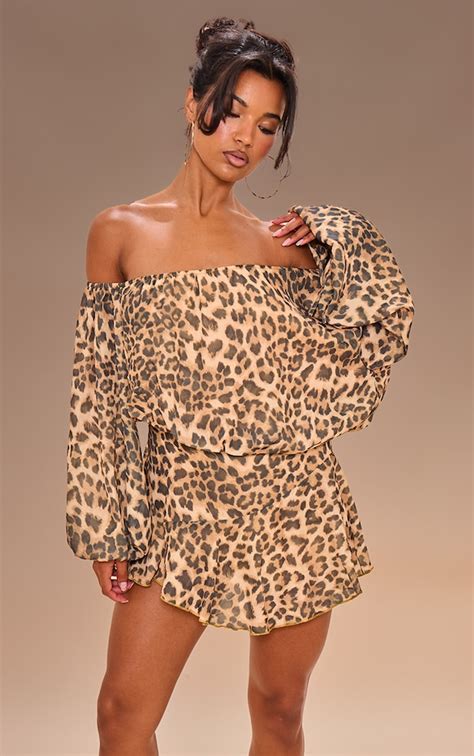 Leopard Chiffon One Shoulder Floaty Skort Romper Jumpsuits And Rompers