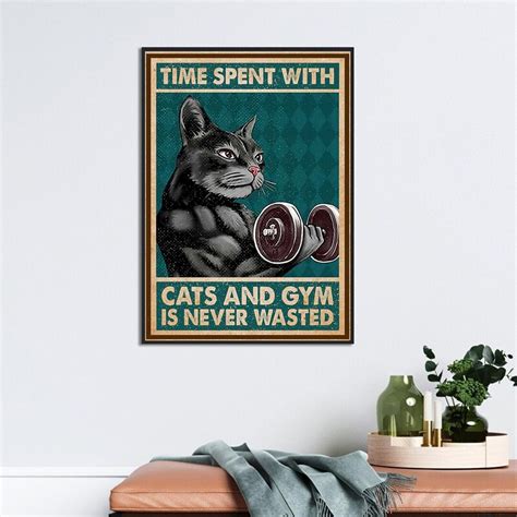 Black Cat Workout Wall Art, Time Spent With Cats and Gym is Never ...