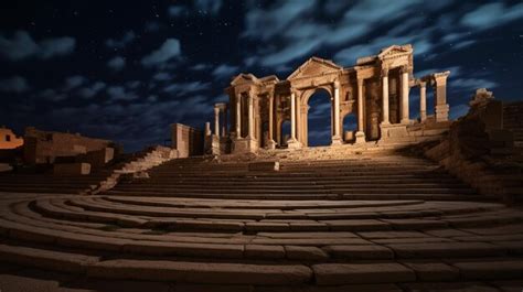 Premium AI Image Night View Of Leptis Magna