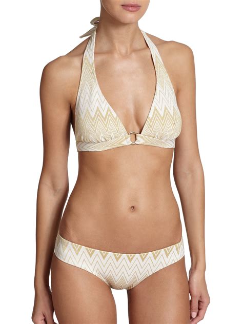 Lyst Shoshanna Chevron Ring Halter Bikini Top In Metallic