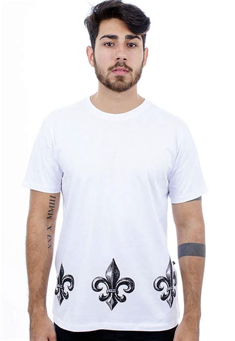 Camiseta Masculina Branca Flor De Lis Algod O Hardivision