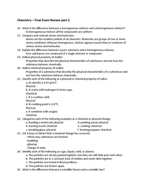 Chemistry Final Exam Review Part 2 Pdf Atoms Chemistry