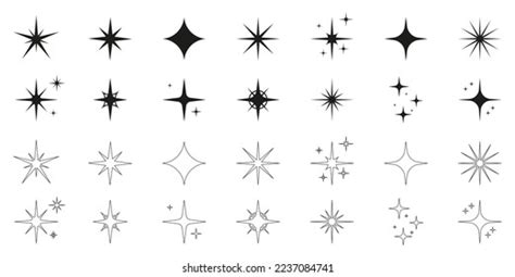 Sparkle Star Silhouette Line Icon Set Stock Vector (Royalty Free ...