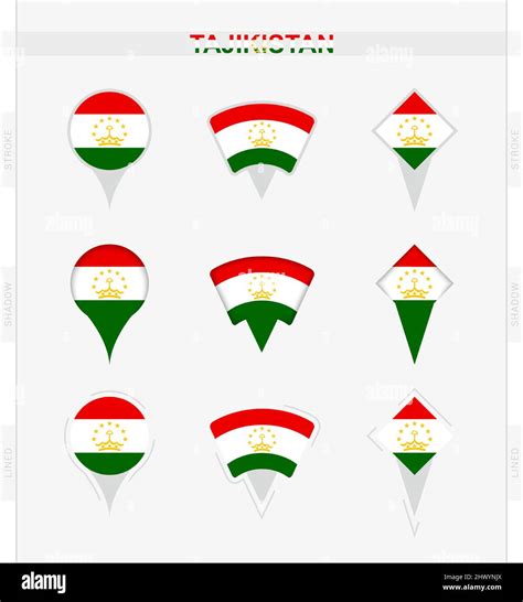 Tajikistan Flag Set Of Location Pin Icons Of Tajikistan Flag Vector Illustration Of National