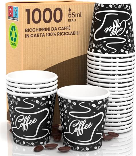 1000 Bicchierini in Carta per caffè 65ml BlackCUP Bicchieri Ecologici