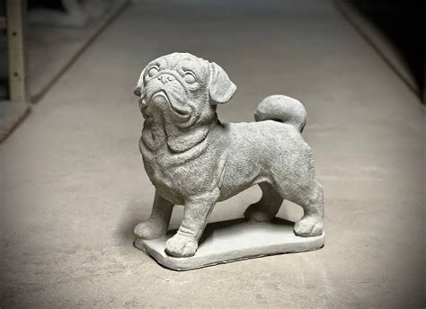 Concrete Standing Pug Puppy Statue Outdoor Pug Dog on Base Figurine ...