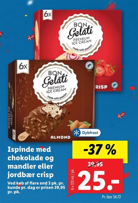 Ispinde med chokolade og mandler eller jordbær crisp tilbud hos Lidl