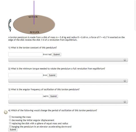 Solved Disk A Torsion Pendulum Is Made From A Disk Of Mass M