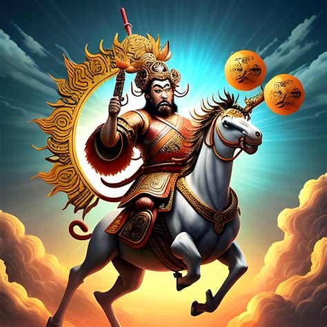 The Monkey King Sun Wu Kong Riding On His Cloud Across A Multi H