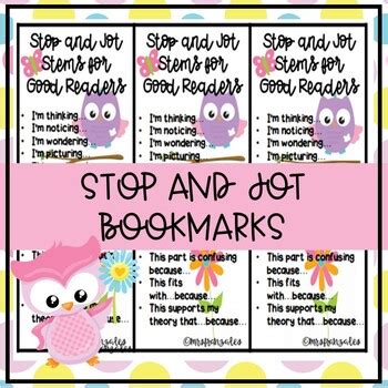 Stop And Jot Bookmarks Readers Workshop By TeachaDoodle TPT