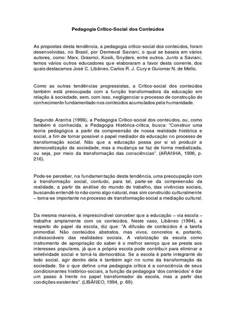 Pedagogia Critico Social Dos Conteudos - Pedagogia Crítico-Social dos Conteúdos | PDF | Construtivismo ...