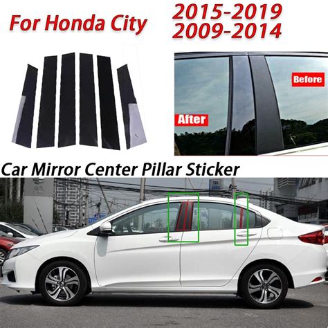 Honda City Glossy Black Car Door Window Center Column B C Pillar Post Sticker Trim Mirror