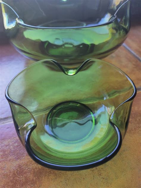 Vintage Anchor Hocking Green Glass Serving Bowl Set Etsy