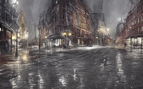 Concept Art Wet Helsinki Street At Night In The Stable Diffusion