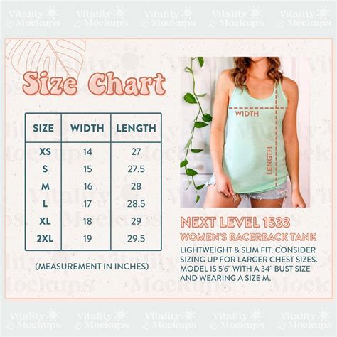 Next Level 1533 Size Chart Tank Top Mockup Size Chart Canva Template Model Mockup Size Guide