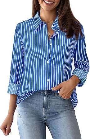 Camisas A Rayas Con Botones Para Mujer Camisas De Vestir De Algodón De Manga Larga