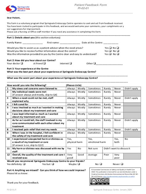 Fillable Online Brief Patient Feedback Form Fax Email Print Pdffiller