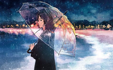 アニメ、 女の子、 雨、 傘、 Hdデスクトップの壁紙 Wallpaperbetter