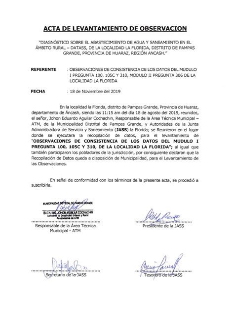 Acta De Levantamiento De Observaciones Pdf