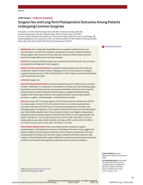 Pdf Surgeon Sex And Long Term Postoperative Outcomes Among Patients