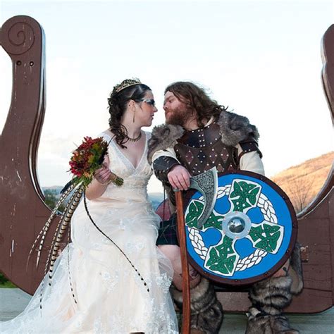 Viking Wedding I Love The Feathers In Her Bouquet Viking Wedding