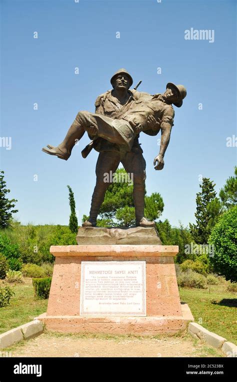 Canakkale, Turkey - June 24, 2011:Statue of a Turkish soldier carrying ...