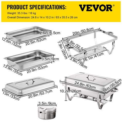 Vevor Chafing Dish 2 Packs 8 Quart Stainless Steel Chafing Dish Buffet Set 2 Rectangular Chafers