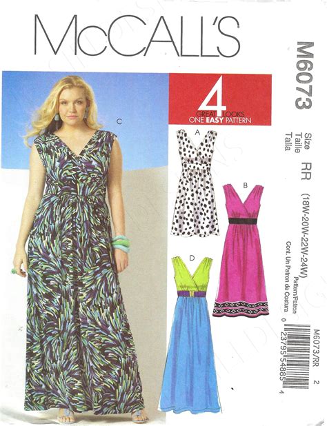 Uncut Mccalls Sewing Pattern 6073 Empire Dress 3 Lengths Surplice Bodice Flared Skirt Inset