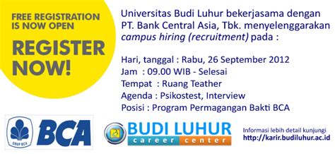 Campus Hiring Bank Central Asia BCA Budi Luhur Career Center