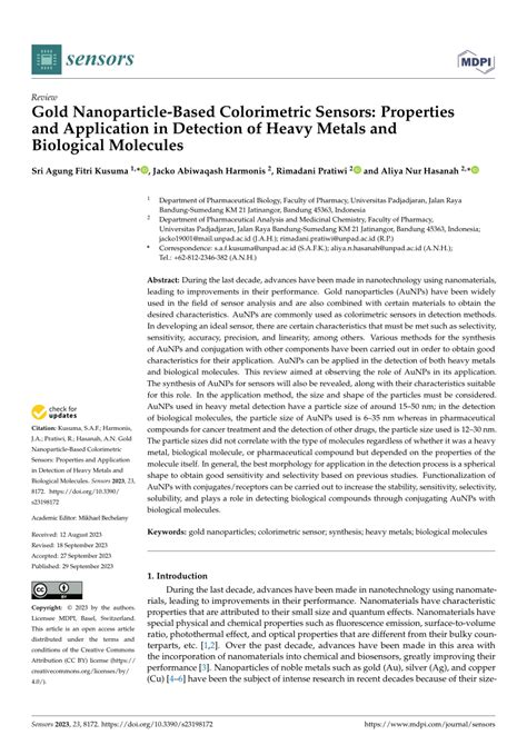 PDF Gold Nanoparticle Based Colorimetric Sensors Properties And