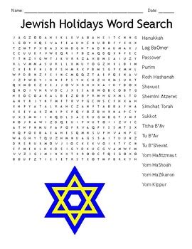 Jewish Holidays Word Search By Oasis EdTech TPT