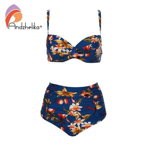 Andzhelika Floral Print High Waisted Bikini Sets Sexy Push Up Swimsuit