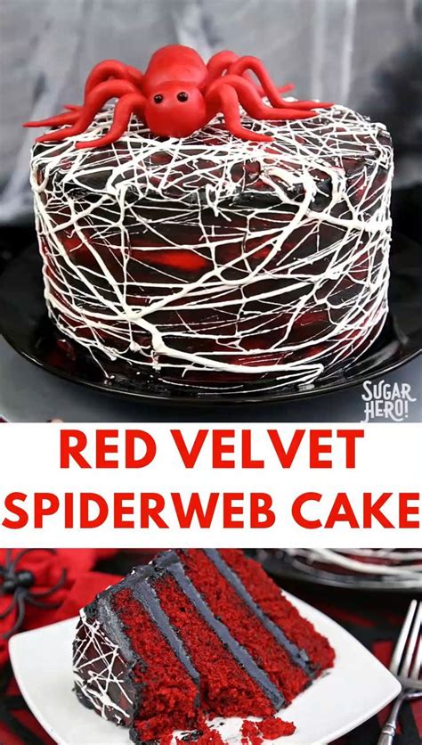 A Red Velvet Spiderweb Cake On A Plate