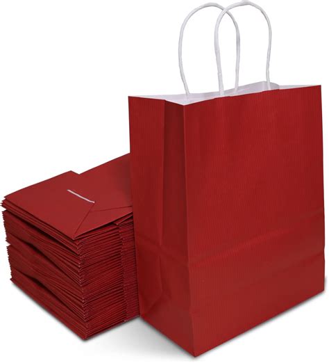 Amazon TOWRAP 50Pcs 10x5x13 Inch Red Kraft Paper Bags With Handles