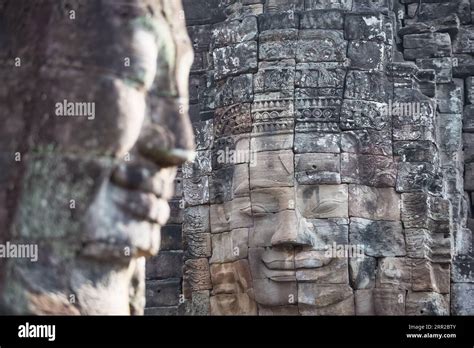 Giant Stone Faces Of Ancient Bayon Temple The Stone Faces Of The Khmer