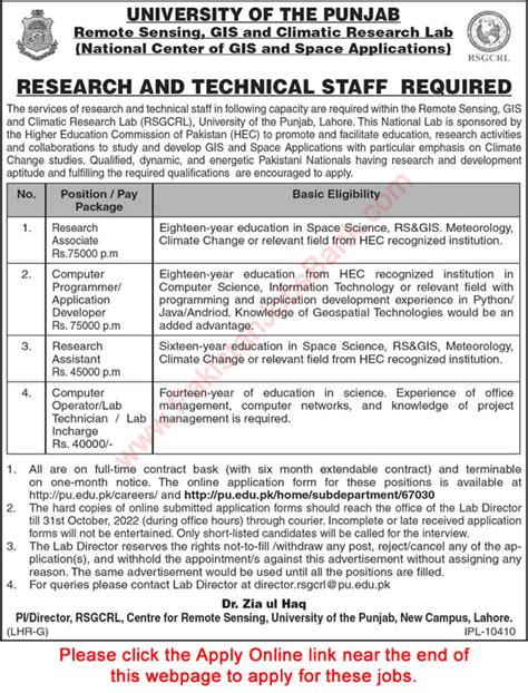 University Of The Punjab Jobs October 2022 Apply Online Research