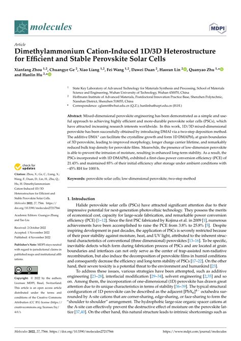 Pdf Dimethylammonium Cation Induced D D Heterostructure For