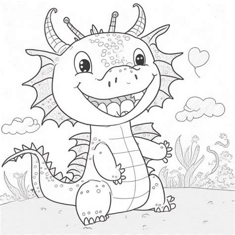 cute kawaii dragon drawing - Print now for free | Drawing Ideas Easy