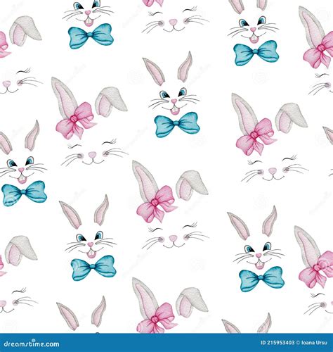 Cartoon Hase Gesichter Nahtlos Muster Niedlich Cartoon Illustration