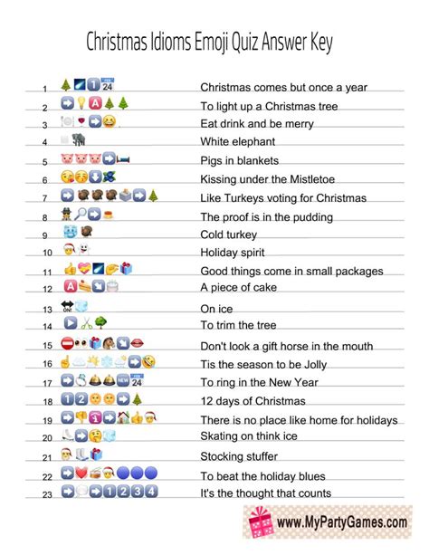 Free Printable Christmas Idioms Emoji Quiz with Answer Key